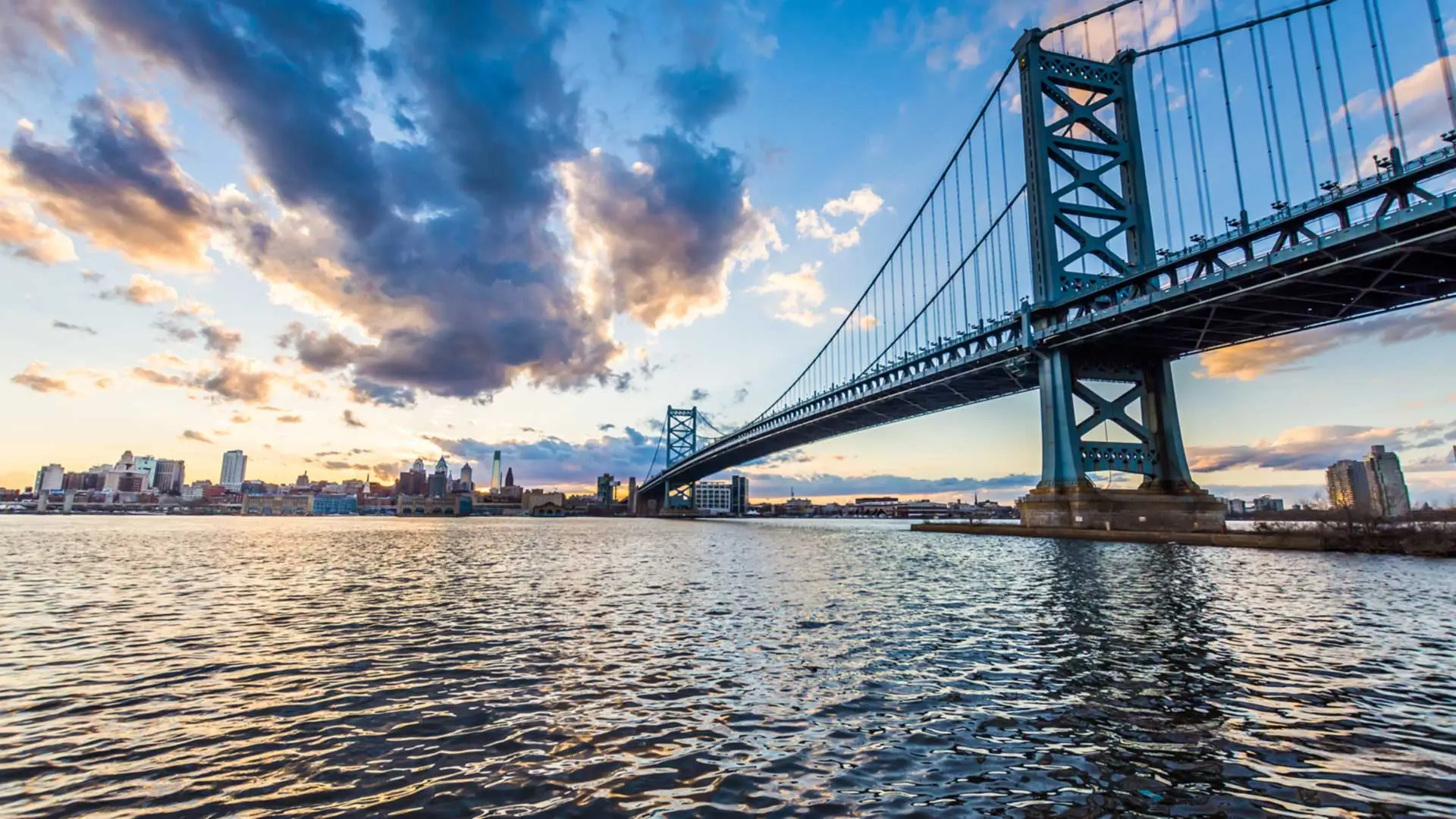 View of the Ben Franklin Bridge from New Jersey to Philadelphia